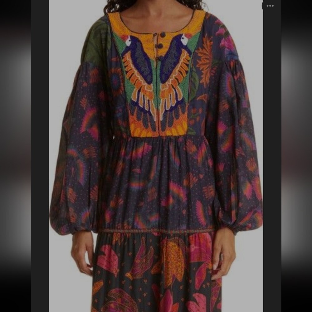 NWOT-farm rio mixed rainbow birds embroidered maxi - Gorgeous Beaded Embroidery.